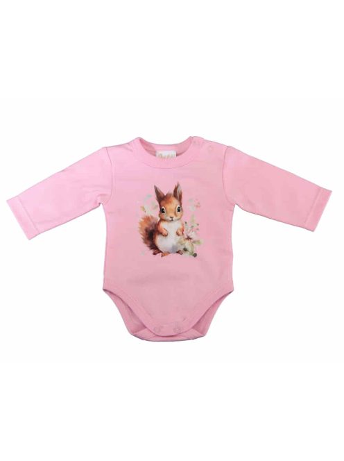 Hosszú ujjú baba body mókus mintával