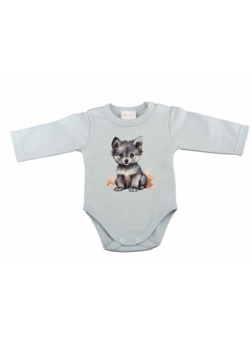 Hosszú ujjú baba body farkas mintával