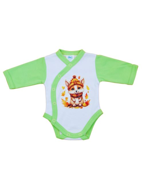Elöl patentos hosszú ujjú baba body Erdő állatai mintával