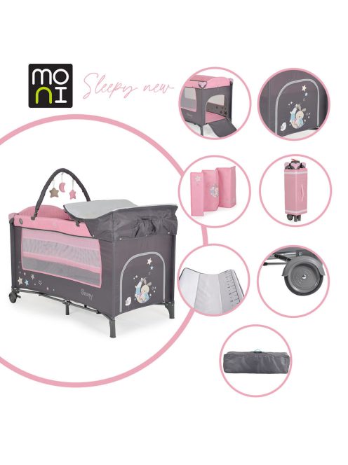 Moni Sleepy összecsukható luxus utazóágy 2 szint+pelenkázó+ játék pink