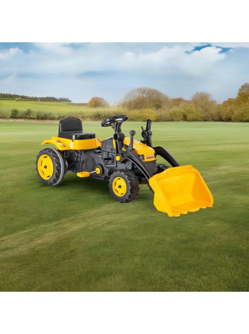 Pilsan ráülős pedálos traktor 125 cm homlokrakodós fekete/sárga markoló