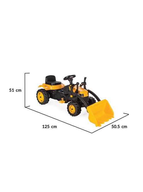Pilsan ráülős pedálos traktor 125 cm homlokrakodós fekete/sárga markoló