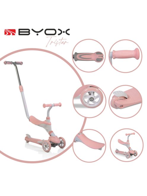 TRISTAR roller 3in1, szülőkarral, üléssel 20kg/50kgig PINK