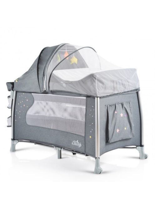 iSleep utazóágy, multifunkciós, pelenkázóval, játékkal, kupolával SZÜRKE