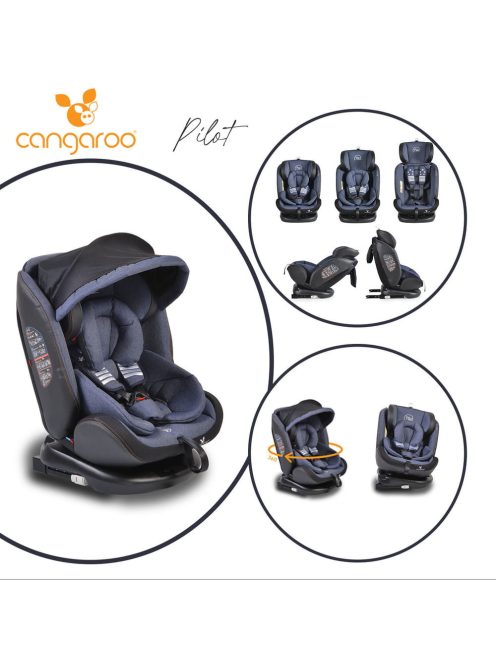 Cangaroo Pilot 0-36kg gyerekülés isofix 360, bőr, napellenző farmer