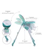 Cangaroo Kimchi etetőszék összecsukható 2 kerék, dönthető türkiz