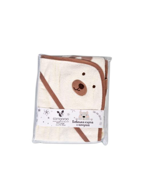 BALOO kapucnis törölköző/pamut maci füles fehér kifogó 70x90cm, szegés EKRÜ