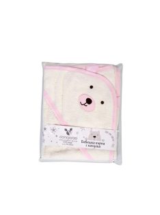   BALOO kapucnis törölköző/pamut maci füles fehér kifogó 70x90cm, szegés PINK 
