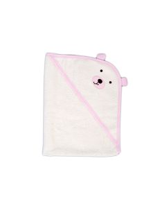   BALOO kapucnis törölköző/pamut maci füles fehér kifogó 70x90cm, szegés PINK 