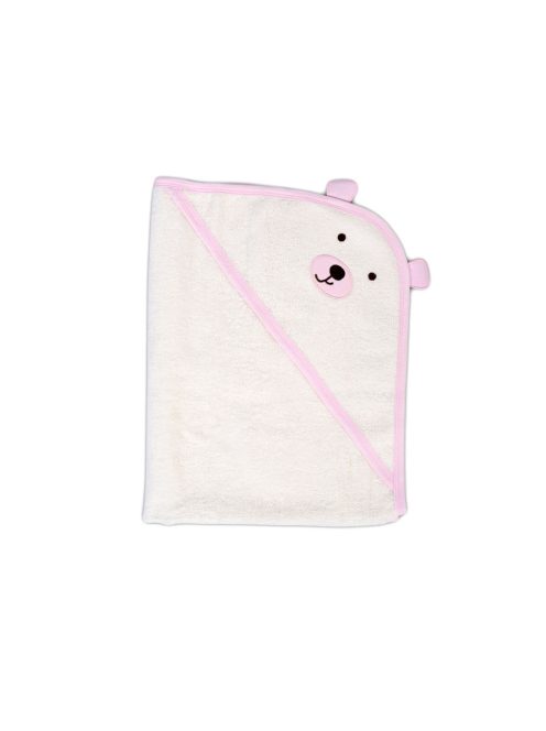 BALOO kapucnis törölköző/pamut maci füles fehér kifogó 70x90cm, szegés PINK 