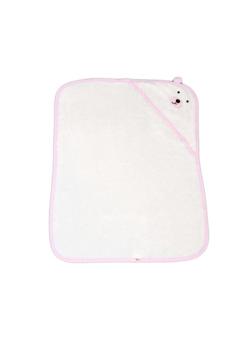 BALOO kapucnis törölköző/pamut maci füles fehér kifogó 70x90cm, szegés PINK 