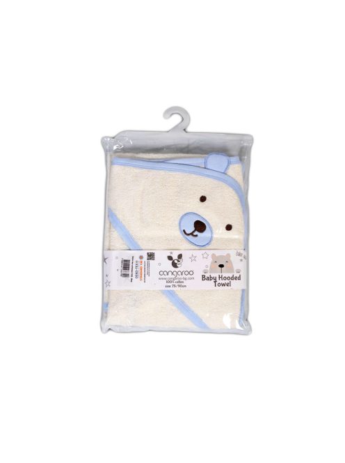 BALOO kapucnis törölköző/pamut maci füles fehér kifogó 70x90cm, szegés KÉK