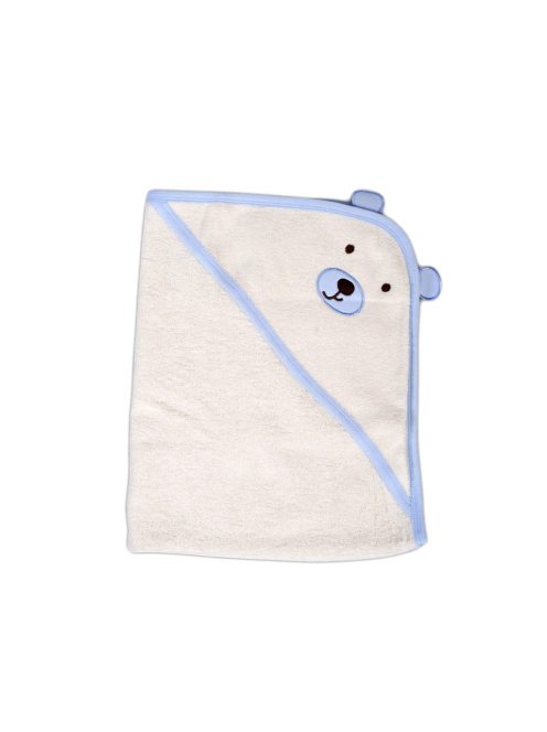 BALOO kapucnis törölköző/pamut maci füles fehér kifogó 70x90cm, szegés KÉK