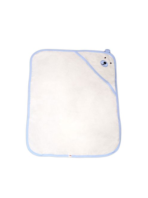 BALOO kapucnis törölköző/pamut maci füles fehér kifogó 70x90cm, szegés KÉK