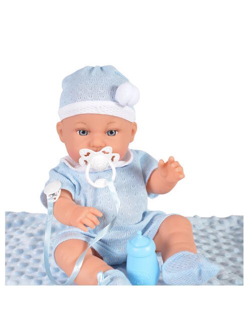 Baba 36 cm-es fiú, takaróval, cumisüveggel VKÉK