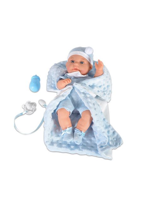 Baba 36 cm-es fiú, takaróval, cumisüveggel VKÉK