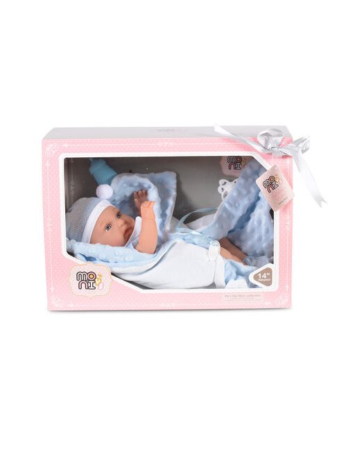 Baba 36 cm-es fiú, takaróval, cumisüveggel VKÉK