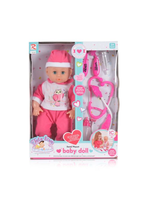 JÁTÉKBABA 36cm doktor szett PINK
