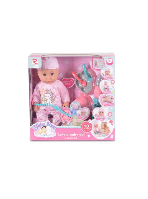 Tutu love  36 cm-es Játékbaba itatható, zenélő szett rózsa