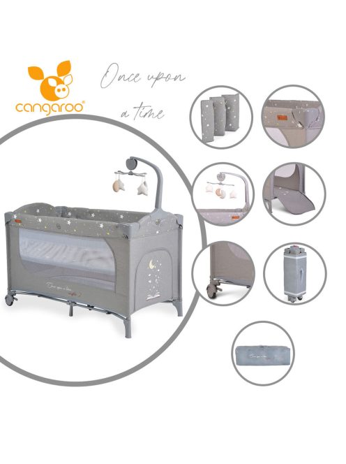 Cangaroo Once upon2 2 szint utazóágy zenélő forgó játékkal szürke
