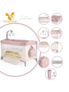   Cangaroo Indiana 2 szintes utazóágy tároló rekesz, kistáska 14kg pink