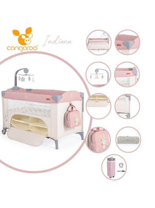 Cangaroo Indiana 2 szintes utazóágy tároló rekesz, kistáska 14kg pink