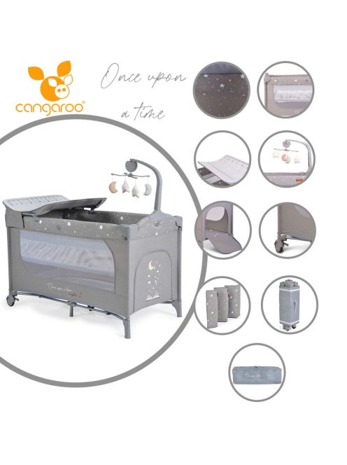 Cangaroo Once upon3 2 szintes utazóágy zenélő játékkal, pelenkázós szürke