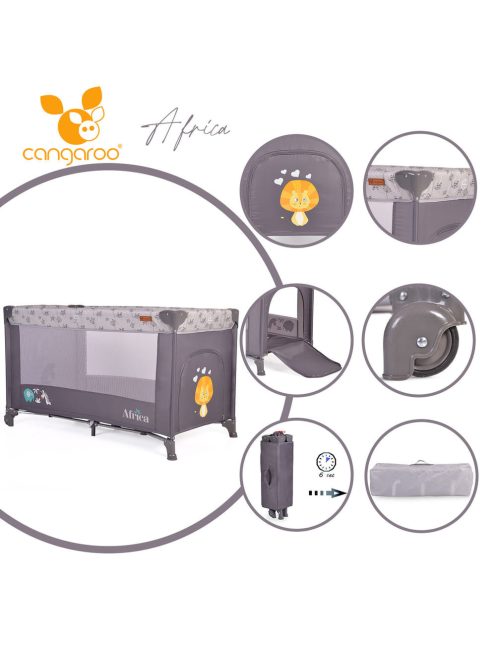 Cangaroo Africa 1 szintes utazóágy 14 kg-ig szürke