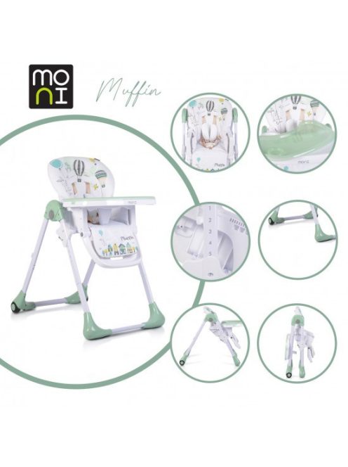 MUFFIN multifunkciós etetőszék, mintás, 2 kerékkel MENTA
