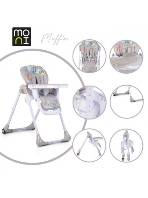 MUFFIN multifunkciós etetőszék, mintás, 2 kerékkel SZÜRKE
