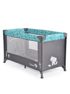   SAFARI utazóágy 1 szintes, zippes kibújóval, állatmintás TÜRKIZ/kék