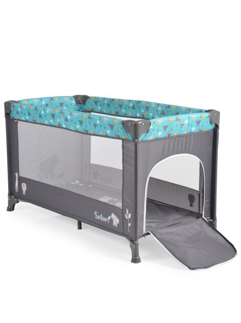 SAFARI utazóágy 1 szintes, zippes kibújóval, állatmintás TÜRKIZ/kék