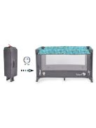 SAFARI utazóágy 1 szintes, zippes kibújóval, állatmintás TÜRKIZ/kék