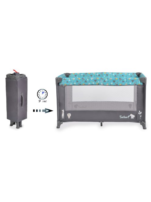 SAFARI utazóágy 1 szintes, zippes kibújóval, állatmintás TÜRKIZ/kék