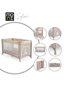   SAFARI utazóágy 1 szintes, zippes kibújóval, állatmintás BÉZS