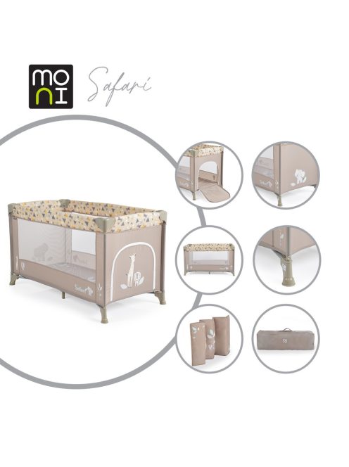SAFARI utazóágy 1 szintes, zippes kibújóval, állatmintás BÉZS