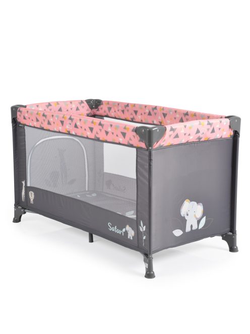 SAFARI utazóágy 1 szintes, zippes kibújóval, állatmintás PINK/rózsa