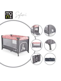   SAFARI utazóágy 1 szintes, zippes kibújóval, állatmintás PINK/rózsa