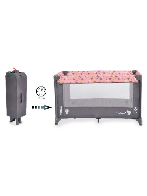 SAFARI utazóágy 1 szintes, zippes kibújóval, állatmintás PINK/rózsa