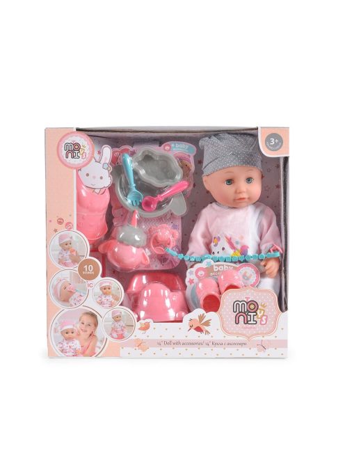 Moni Toys  36 cmes Játékbaba pisilős szett szürke/rózsa