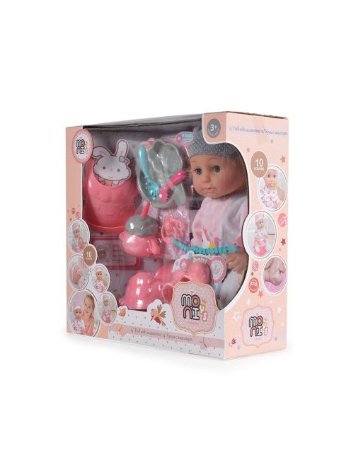 Moni Toys  36 cmes Játékbaba pisilős szett szürke/rózsa