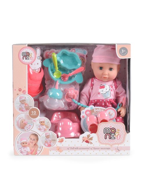 Moni Toys 36 cm-es pisilős Játékbaba szett pink