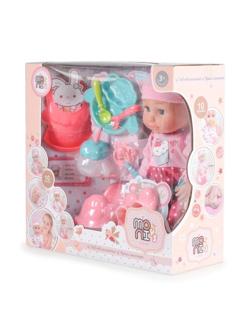 Moni Toys 36 cm-es pisilős Játékbaba szett pink