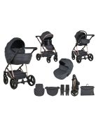 FLORENCE 3in1 babakocsi szett sport+mózes+autós hordozó+kistáska rosegold váz FEKETE
