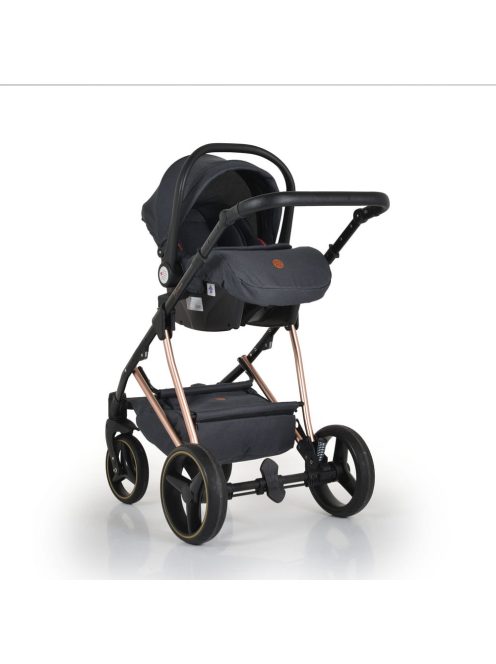 FLORENCE 3in1 babakocsi szett sport+mózes+autós hordozó+kistáska rosegold váz FEKETE