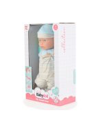 JÁTÉKBABA 41 cm-es fiú , csíkos, kantáros nacis VKÉK/szürke
