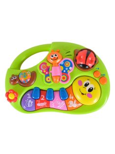   HOLA bébijáték, kukacka mosolygós, zenélő, világító gombokkal ZÖLD