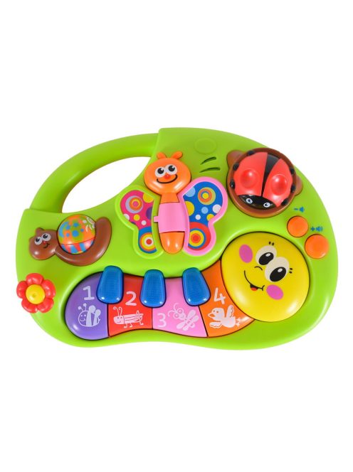 HOLA bébijáték, kukacka mosolygós, zenélő, világító gombokkal ZÖLD