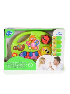   HOLA bébijáték, kukacka mosolygós, zenélő, világító gombokkal ZÖLD