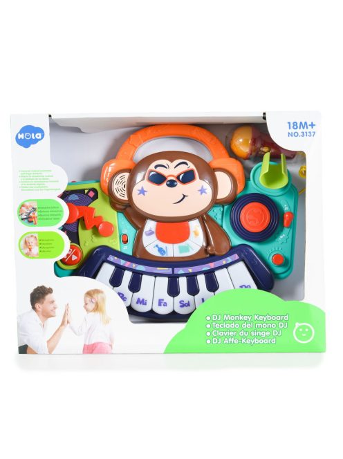 HOLA bébijáték, majmos, zenélő, világító gombokkal és mikrofonnal